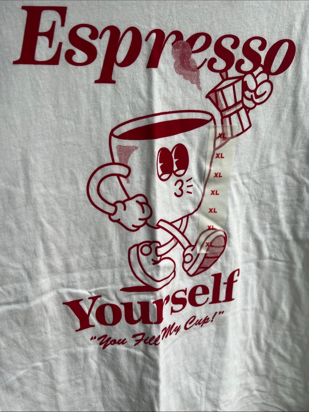 Old Navy White Short Sleeve Tee with Red Espresso Graphic